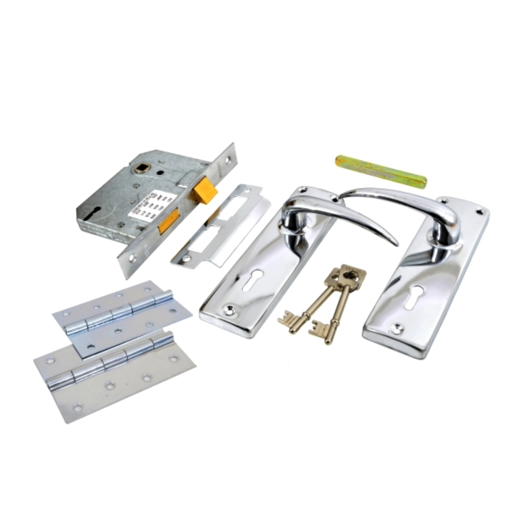 Jaguar 2-Lever Lockset | Chrome-Plated | SABS-Approved | Includes Hinges | Best Price