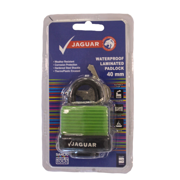 Jaguar 40mm Waterproof Green Padlock | Durable Outdoor Lock for Gates & Storage