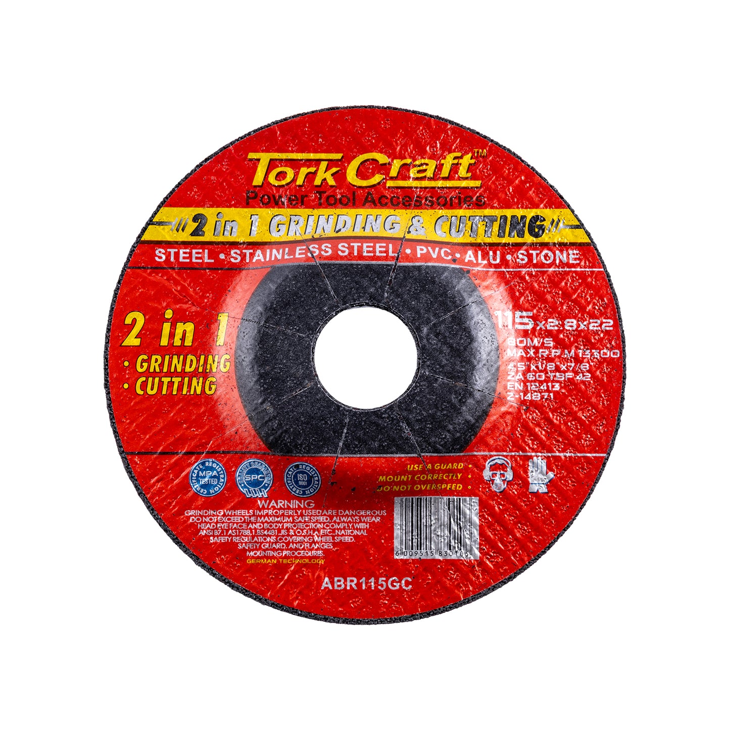 2 IN 1 GRINDING & CUTTING DISC 115MM X 2.8 X 0.22 STEEL/SS/PVA/ALU/STO