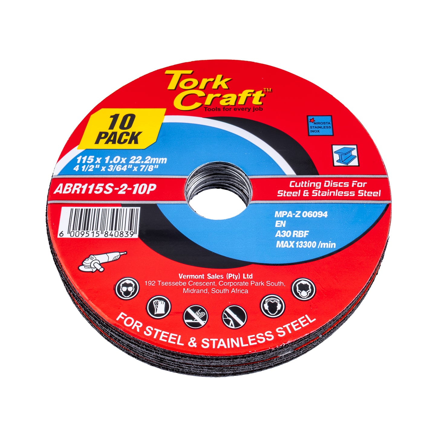 CUTTING DISC STEEL & SS 115 x 1.0 x 22.2 MM 10 PACK