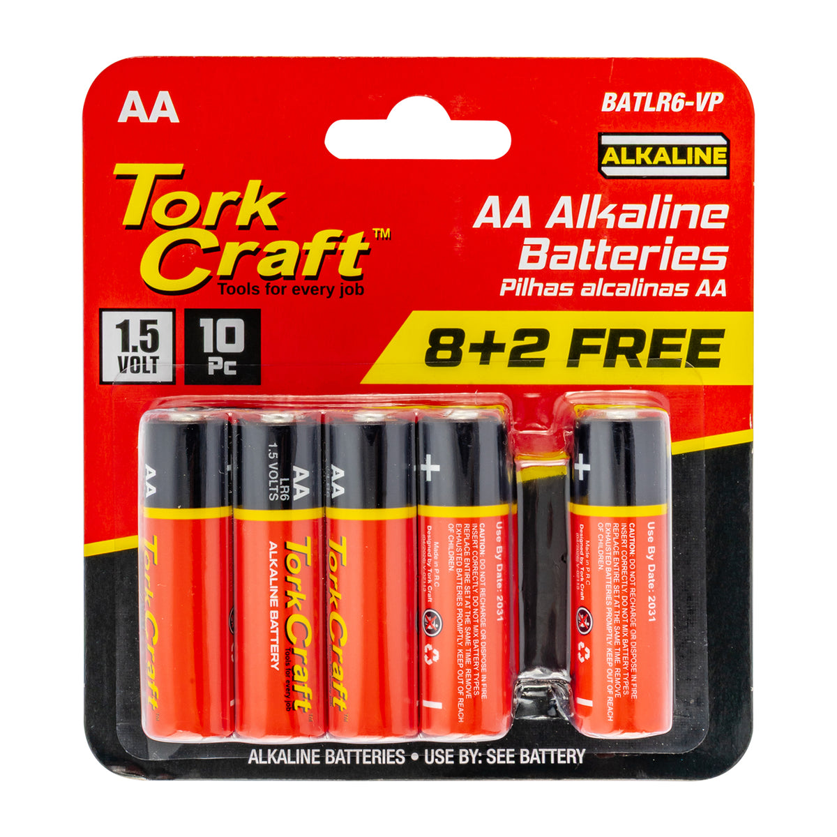 Battery Aa 1.5v Value Pack 10 Pack 8 + 2 Free Carded Alkaline