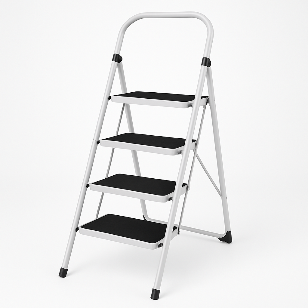 Steel 4-Step Folding Ladder | White Epoxy Finish, 150kg Capacity