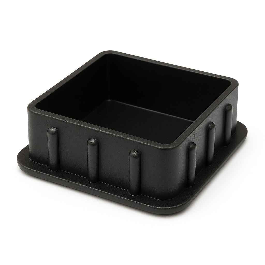 38mm Black Square Plastic Insert Cap | Ribbed Tube End Plug