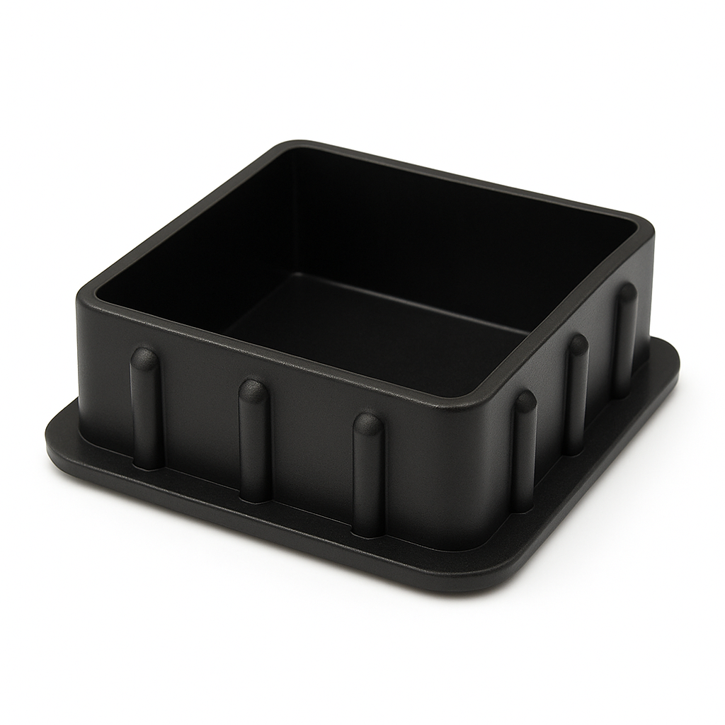 50mm Black Square Insert Cap | Ribbed Plastic End Plug