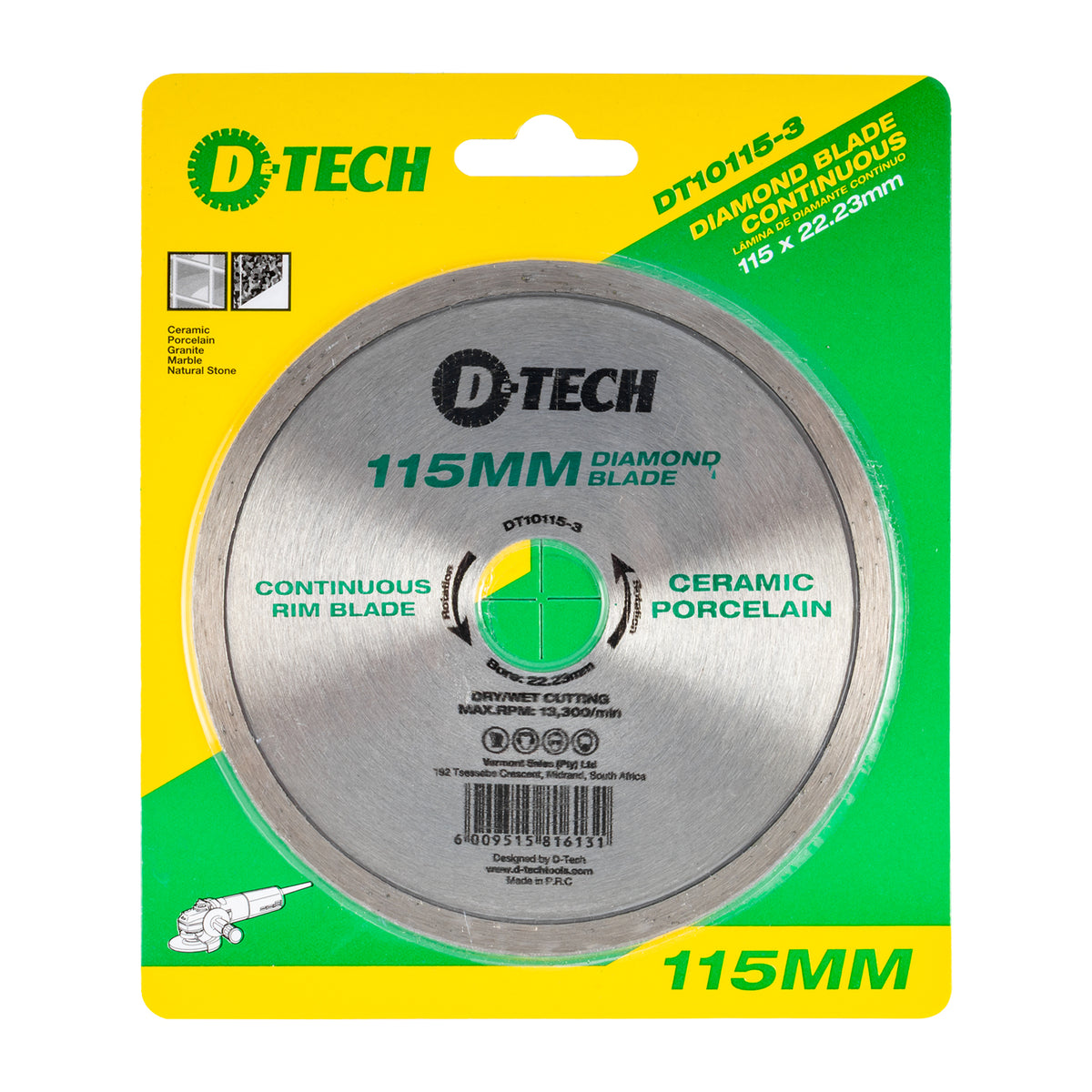 Diamond Blade Continuous Rim 115x22,23mm Ceramic/porcelain