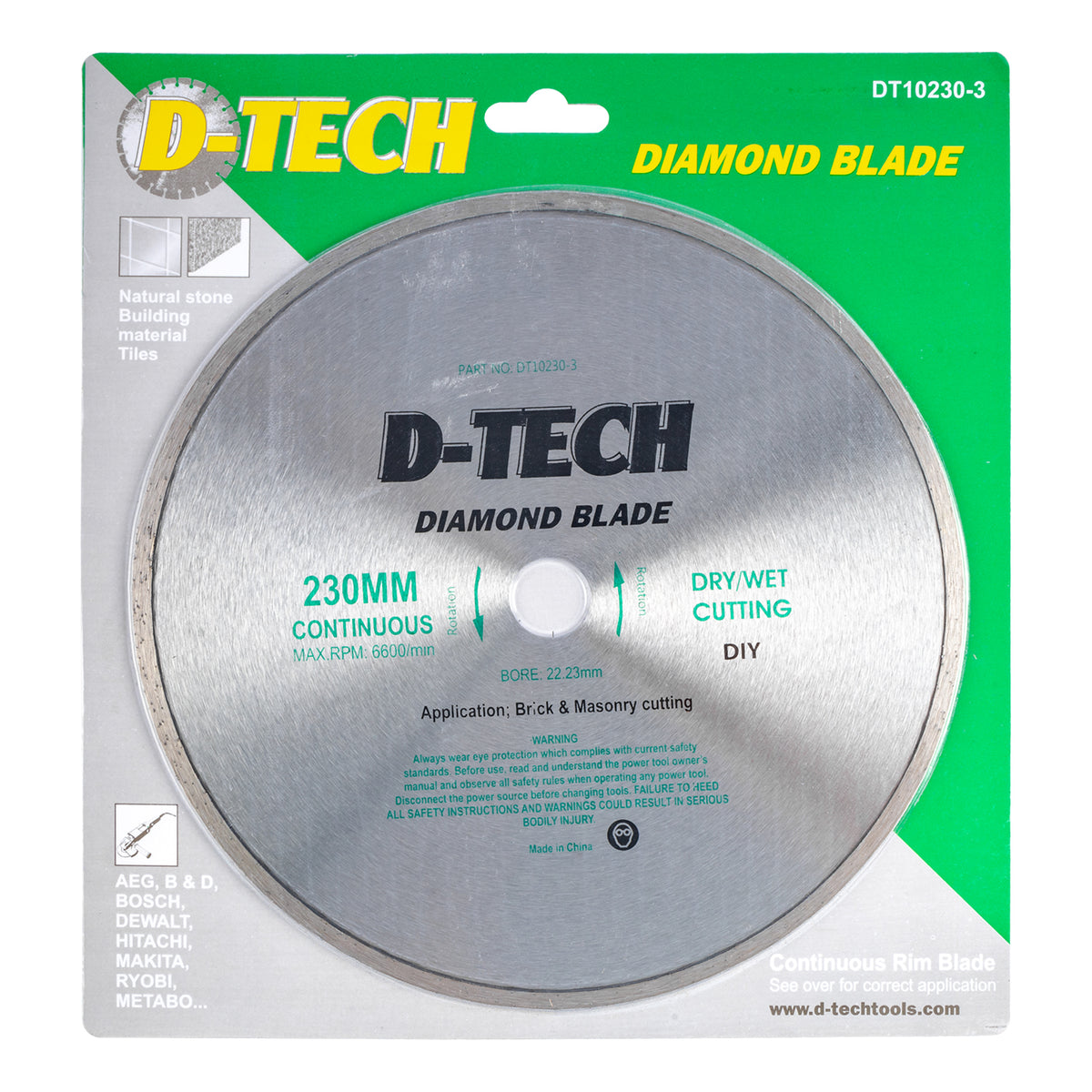 Diamond Blade Continuous Rim 230x22,23mm Ceramic/porcelain