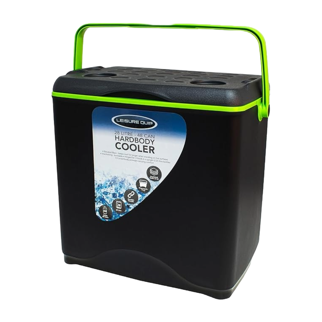 Leisure Quip 28L Hardbody Cooler Box - Black & Green | Durable & Portable