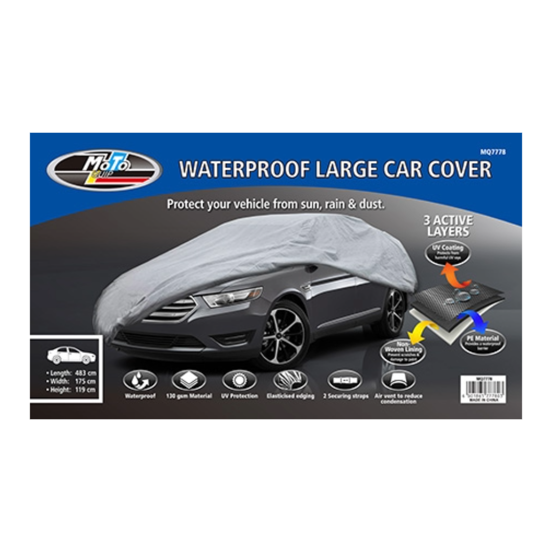 Moto Quip Waterproof Large Car Cover – Fits 4.3M to 4.8M Vehicles