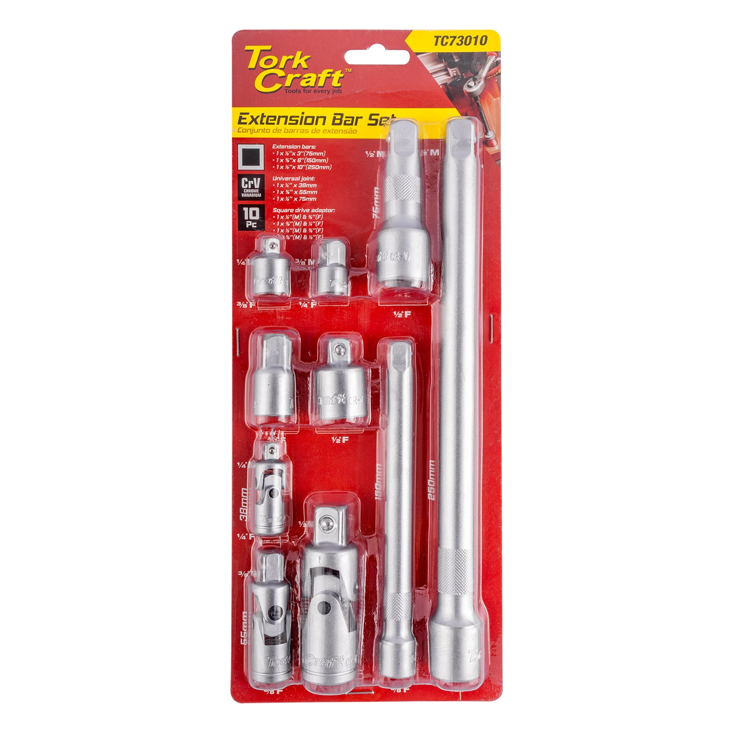 SOCKET ADAPTOR & EXTENTION SET 1/2', 1/4', 3/8' 10PC