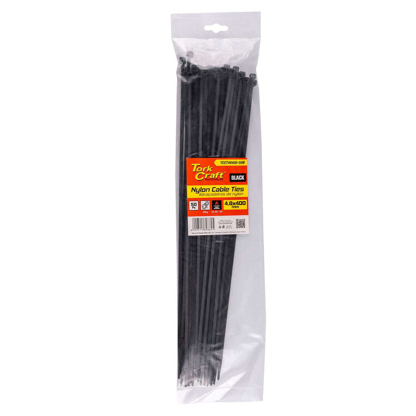 NYLON CABLE TIES 4.8MM X 400MM BLACK 50PC