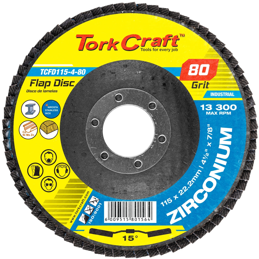 FLAP DISC ZIRCONIUM 115MM 80GRIT ANGLED