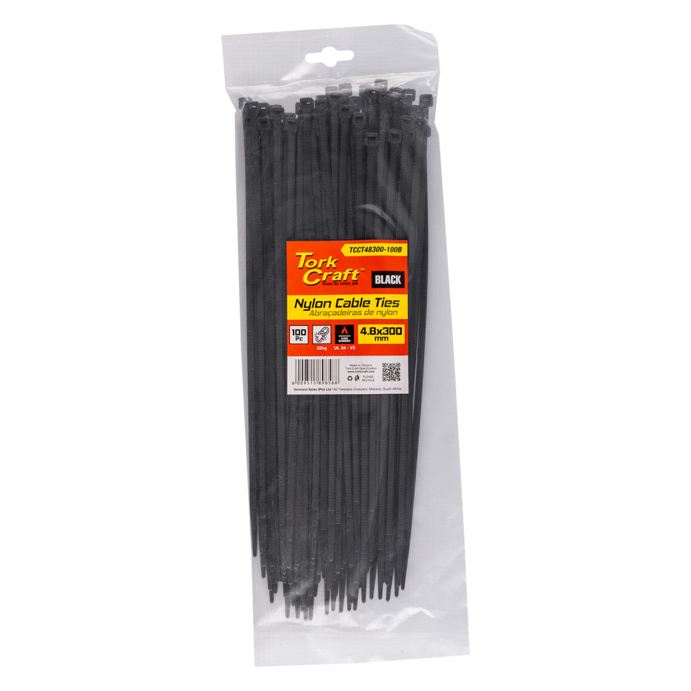 Tork Craft Nylon Cable Ties 4.8mm X 300mm Black 100pc
