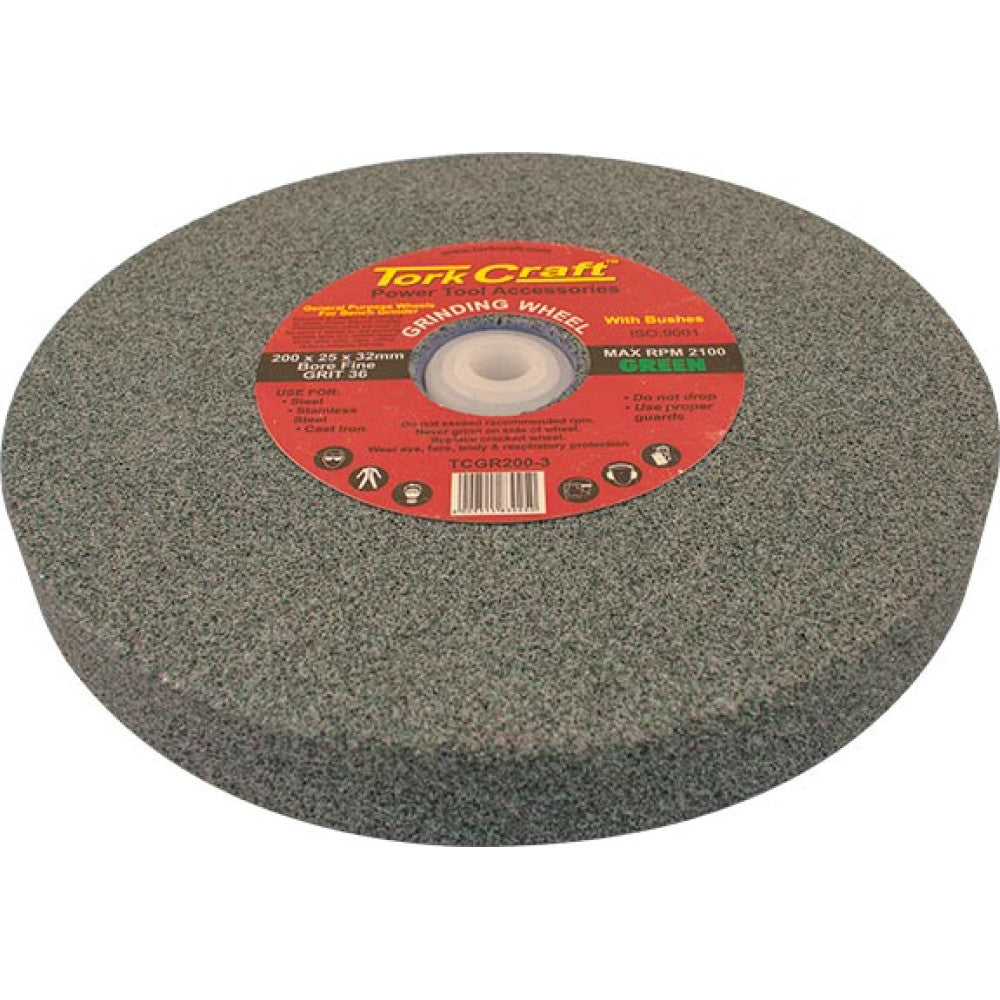 GRINDING WHEEL 200X25X32MM GREEN COARSE 36GR W/BUSHES FOR BENCH GRIN