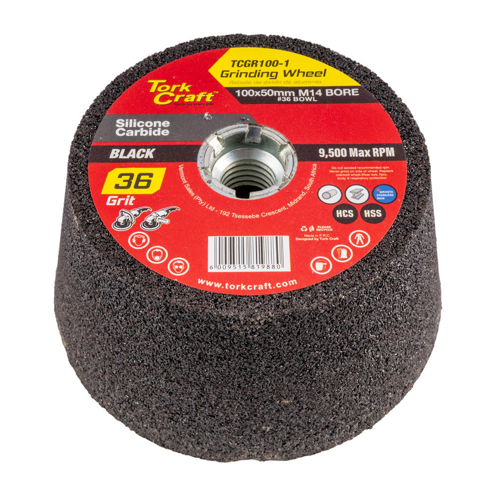 GRINDING WHEEL 100X50MM M14 BORE - #36 BOWL - ANGLE GRINDER