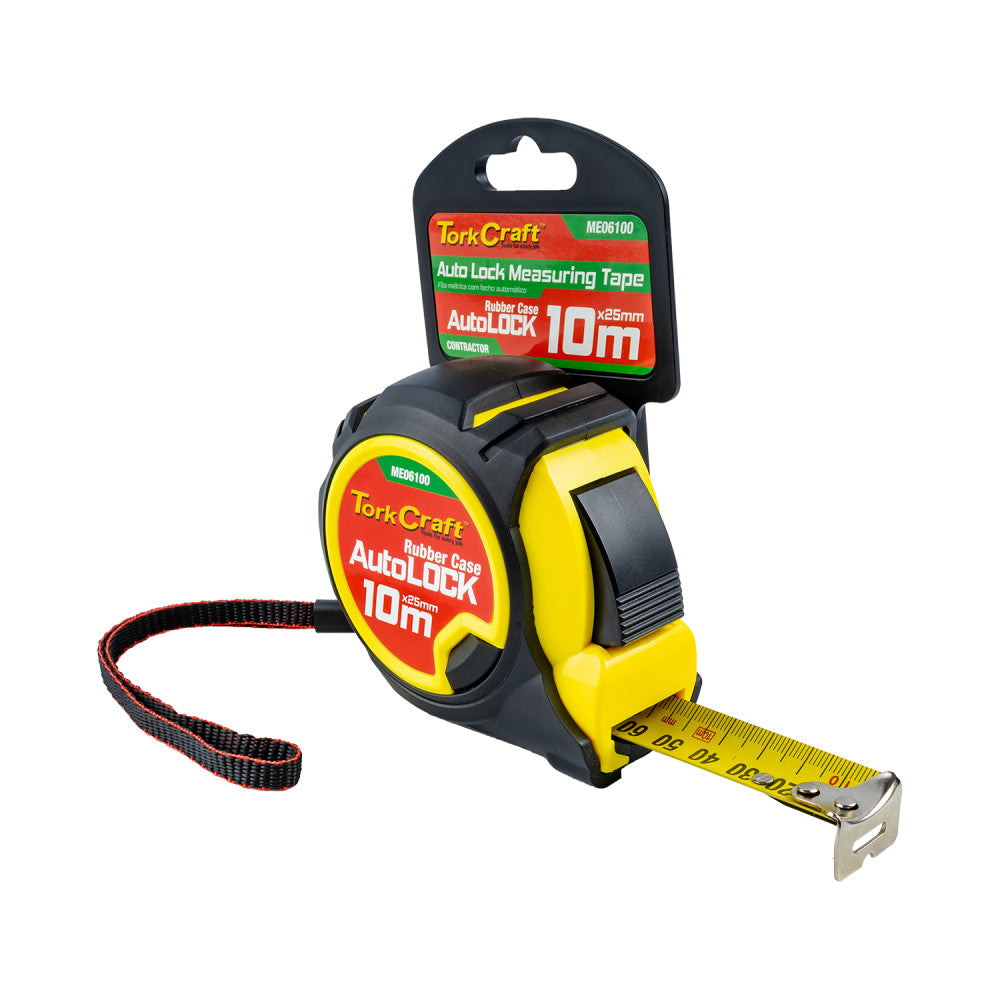 MEASURING TAPE AUTOLOCK 10M X 25MM RUBBER CASING MATT FINISH