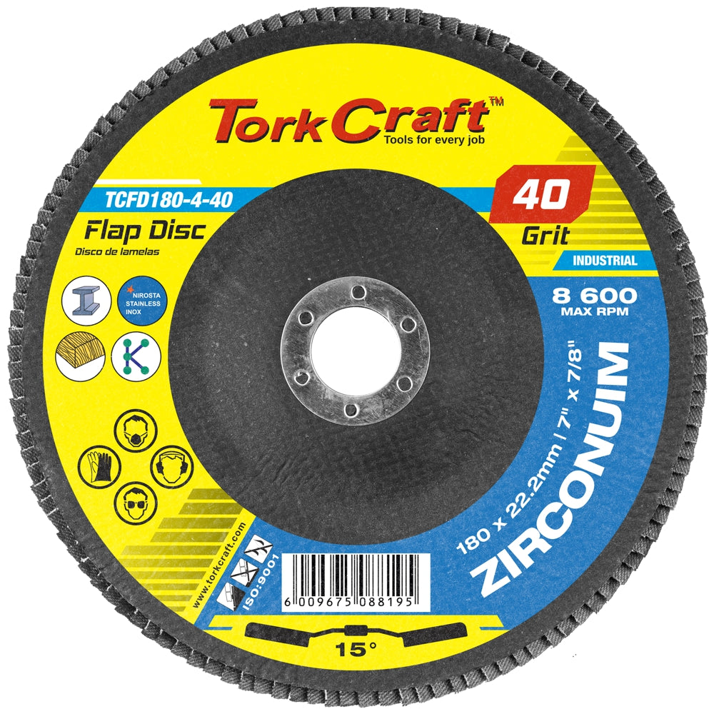 FLAP DISC ZIRCONIUM 180MM 40GRIT ANGLED