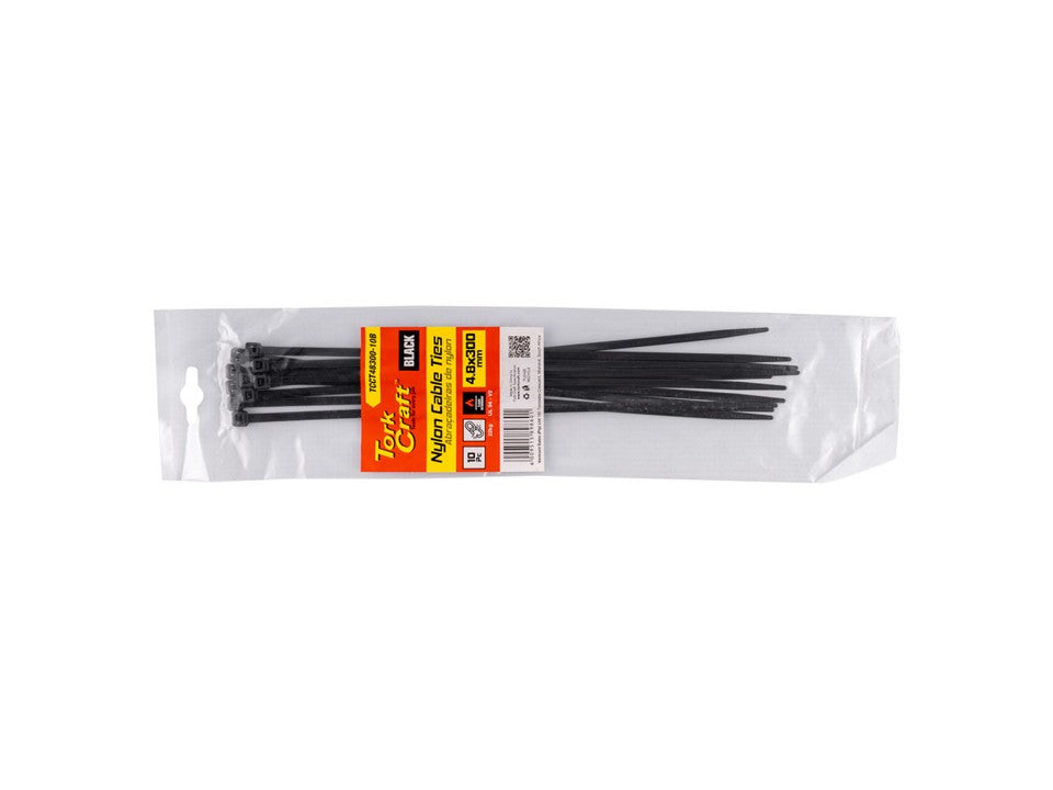 Nylon Cable Ties 4.8mm X 300mm Black 10pc