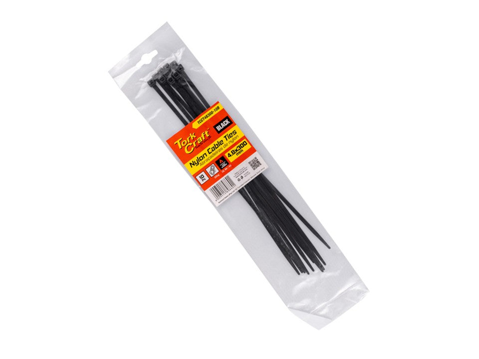 Nylon Cable Ties 4.8mm X 300mm Black 10pc