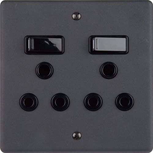 Lesco 4X4 Matt Black Stainless Steel Double Socket Plug