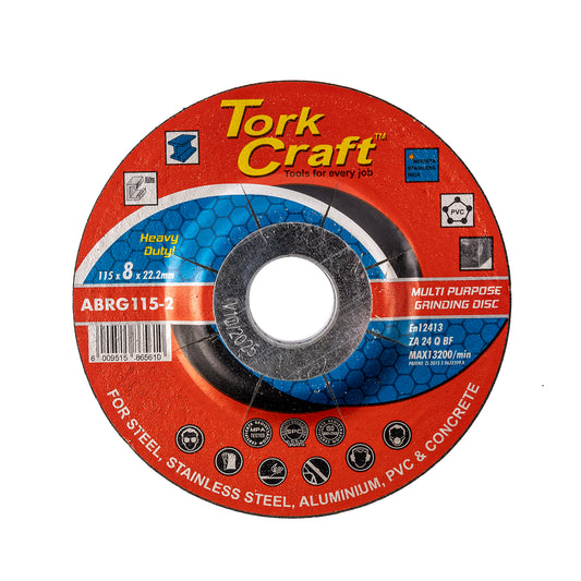 GRINDING DISC FOR STEEL 115 X 8.0 X 22.2MM STEEL S/STEEL CONCRET MULTI
