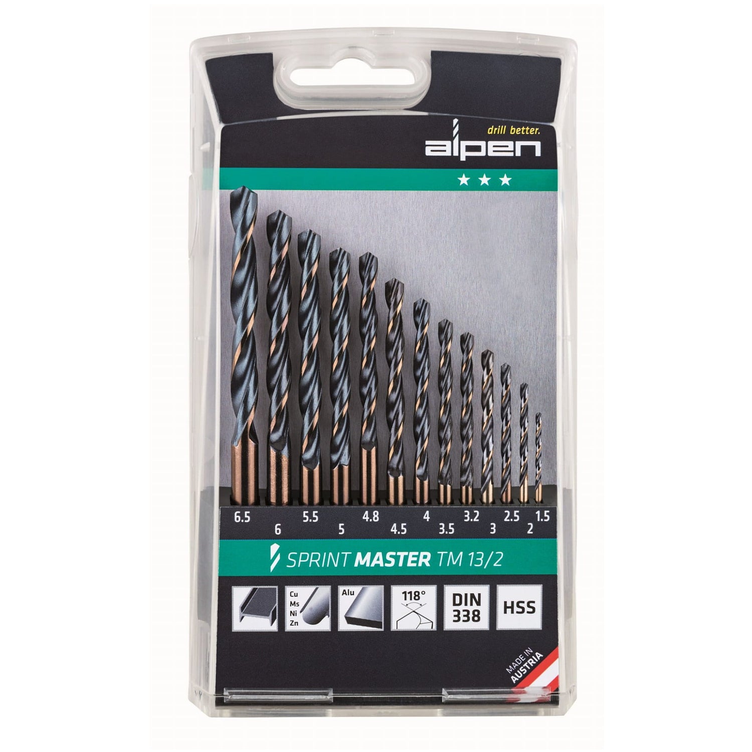 Drilbit Set Hss Sprint Master Drill Bit Set 13 Piece 1.5-6.5 3.2+4.8 Tm13-2 ...