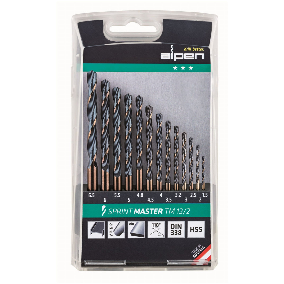 Hss Sprint Master Drill Bit Set 13 Piece 1.5-6.5 3.2+4.8 Tm13-2 ...