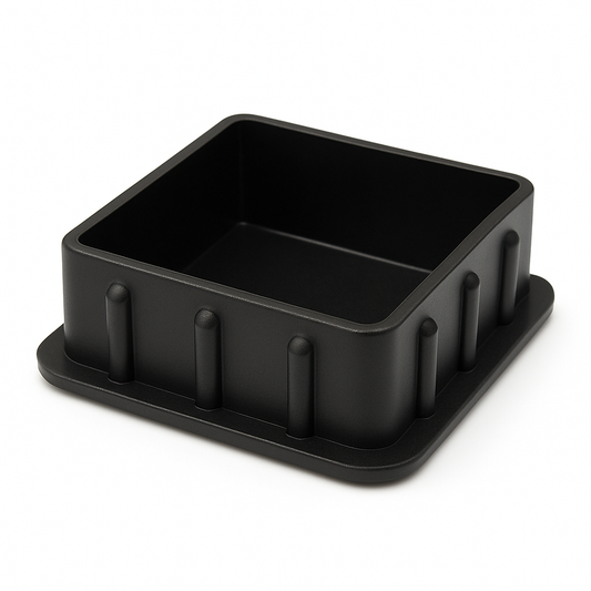 50mm Black Square Insert Cap | Ribbed Plastic End Plug