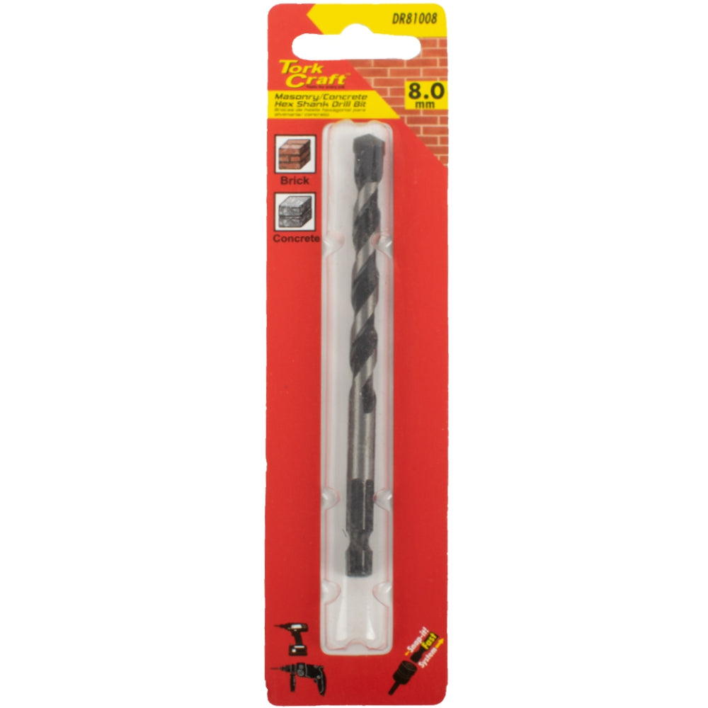 Tork Craft Hex Shank Masonry & Concrete Drill Bit 8.0mm x 190mm 1/Card DR81008