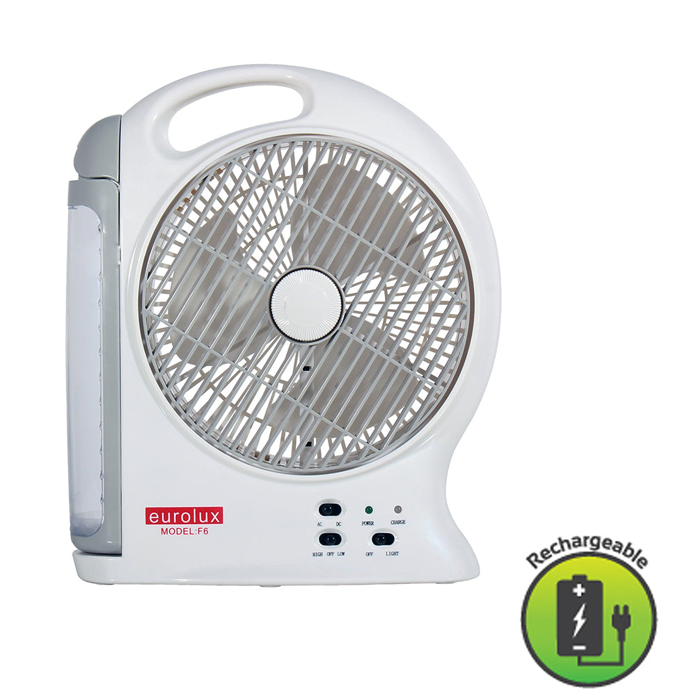 Eurolux 8" table fan with LED light 2 speed 6V4. 5AH lead-acid battery AC/DC