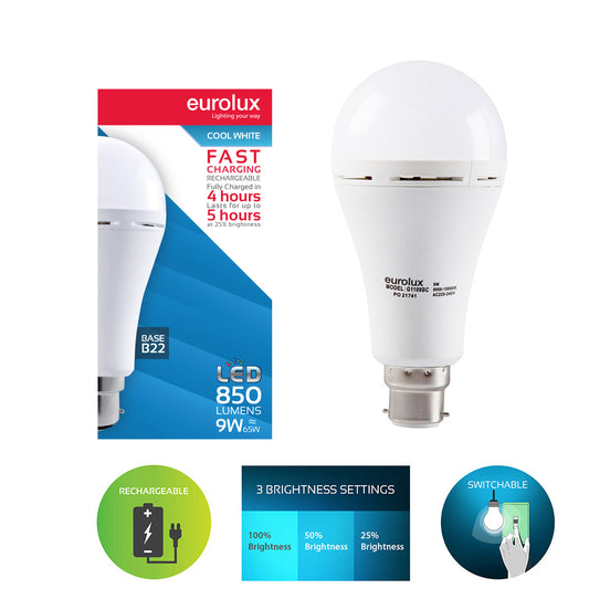 Eurolux Rechargeable Bulb LED 9W Cool White B22