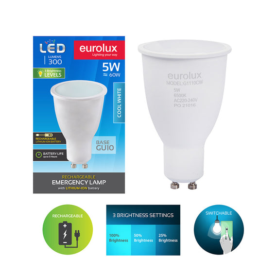 Eurolux Rechargeable Downlight GU10 LED 5w Cool White