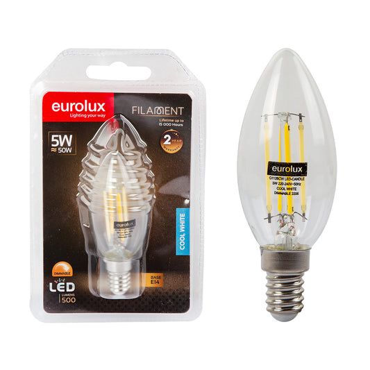 Eurolux 5w E14 LED Candle Clear DIMMABLE Filament 4000K Blister