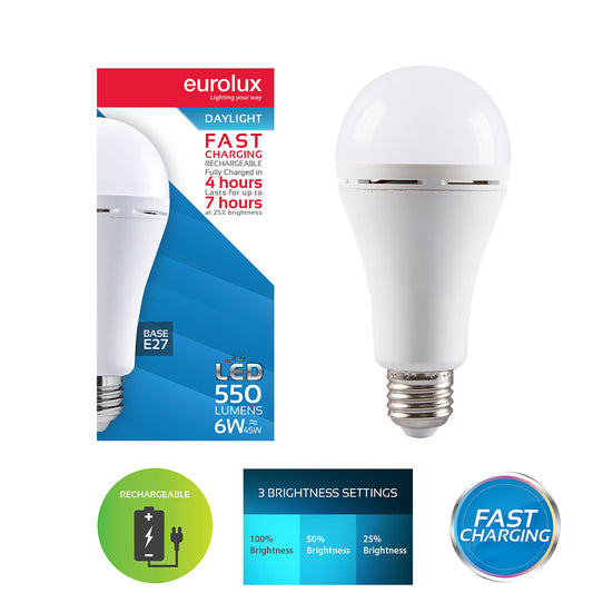 Eurolux Rechargeable Fast Charging Bulb E27 LED 6w 6500K Daylight