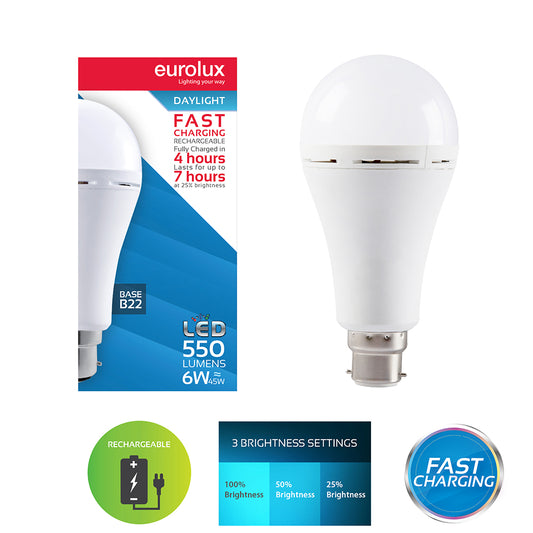 Eurolux Rechargeable Fast Charging Bulb B22 LED 6w 6500K Daylight