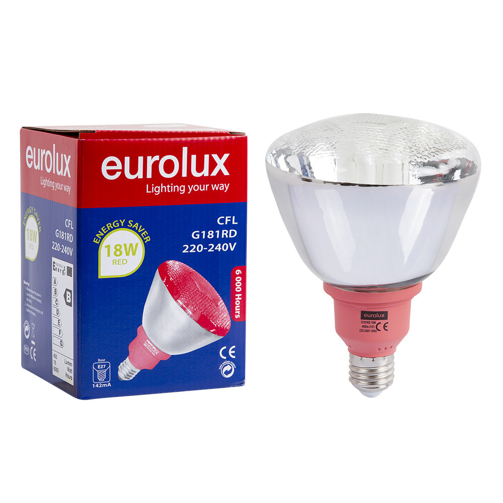 Eurolux Red E27 18W PAR38 Reflector CFL Bulb