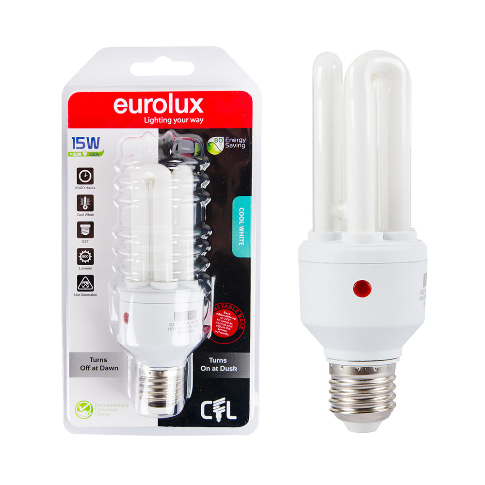 Eurolux Cool White E27 15W Day/Night Sensor 3U CFL (Blister Pack)