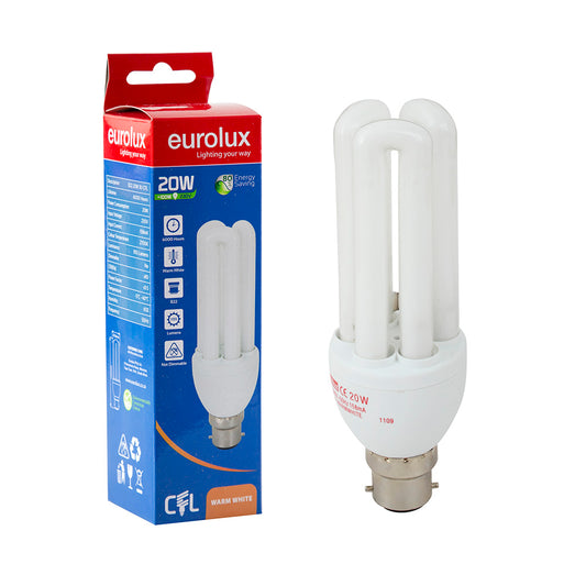 Eurolux Warm White B22 20W 3U CFL Bulb