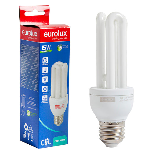 Eurolux Cool White E27 15W 3U CFL Bulb