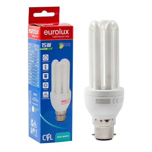 Eurolux Cool White B22 15W 3U CFL Bulb