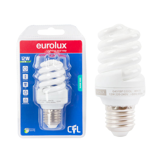 Eurolux Cool White E27 12W Mini Spiral CFL (Blister Pack)