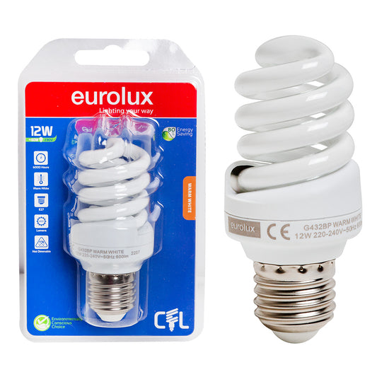 Eurolux Warm White E27 12W Mini Spiral CFL Bulb