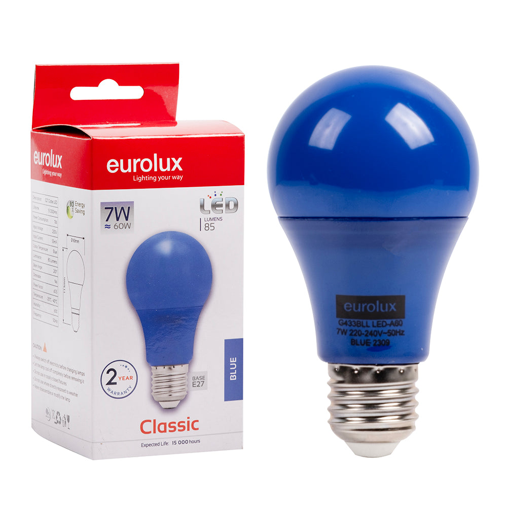 Eurolux Blue Colour E27 7W Globe LED Bulb