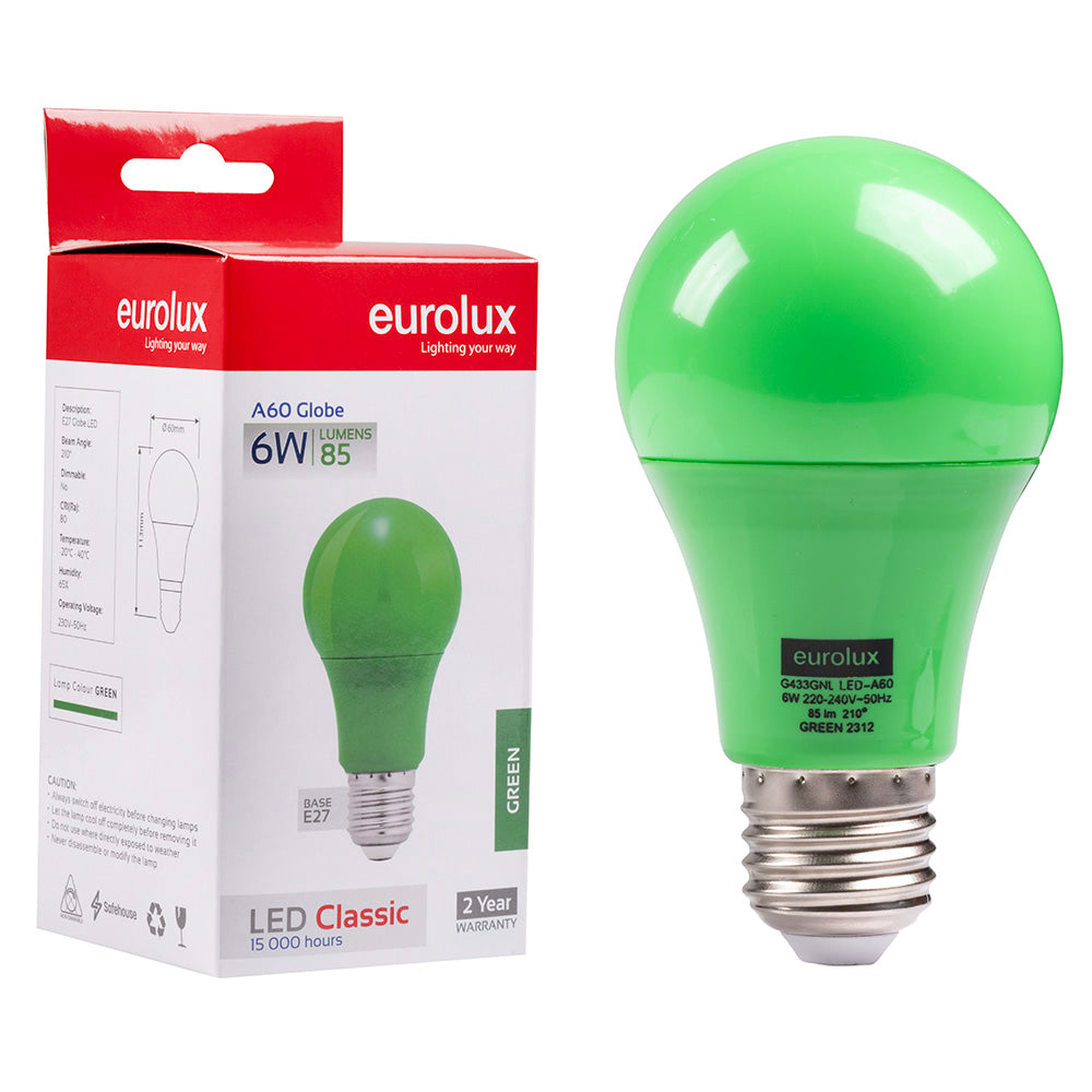 Eurolux Green Colour E27 7W Globe LED Bulb