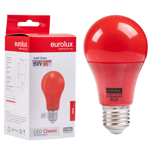 Eurolux Red Colour E27 7W Globe LED Bulb