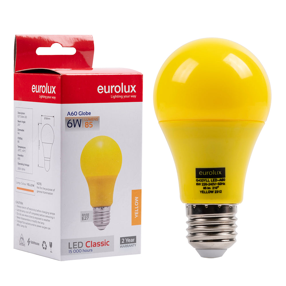 Eurolux Yellow Colour E27 6W Globe LED Bulb