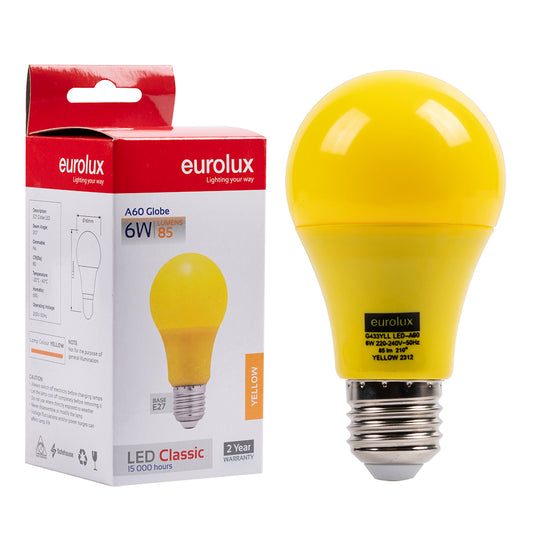 Eurolux Yellow Colour E27 6W Globe LED Bulb