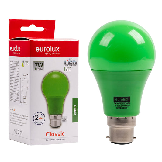 Eurolux Green Colour B22 7W Globe LED Bulb