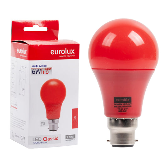 Eurolux LED A60 7W LAMP RED B22 Bulb