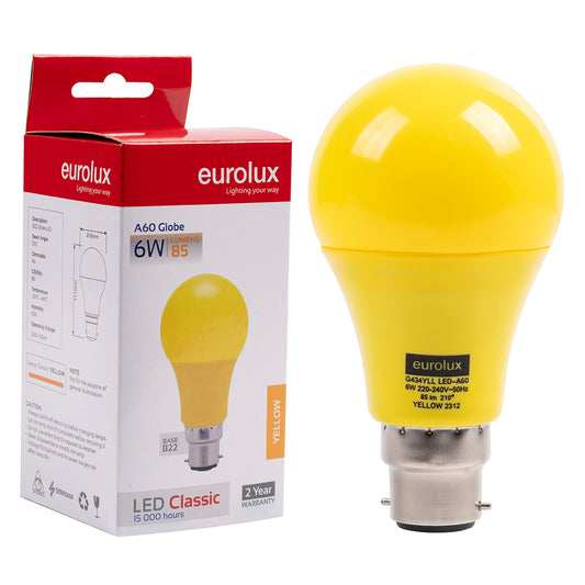 Eurolux Yellow Colour B22 7W Globe LED Bulb