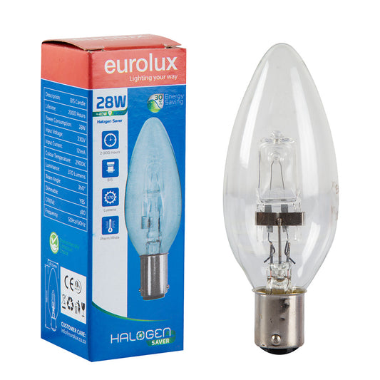 Eurolux B15 28W Clear Candle Halogen Saver Candle Bulb